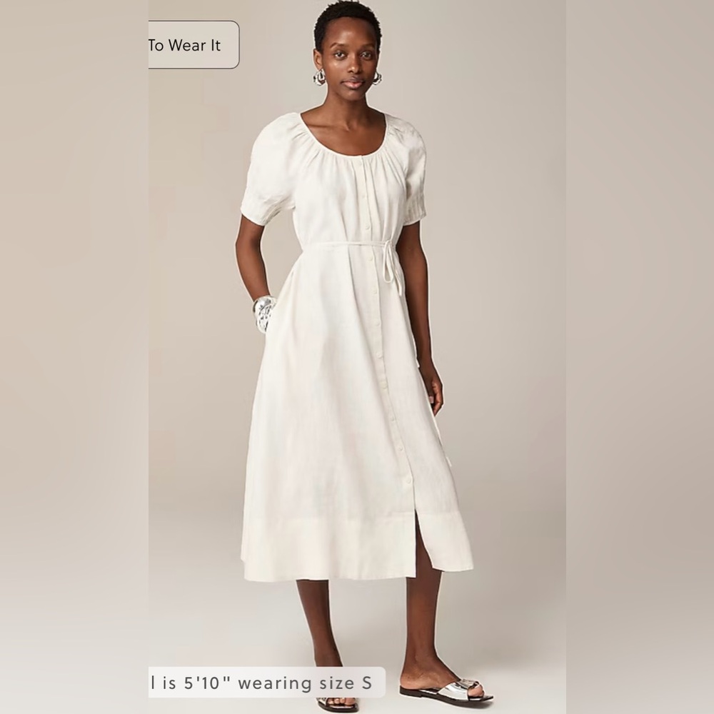 J.Crew NWT Button Up Midi Dress in Linen in Natural in XXS could fit Xsmall
